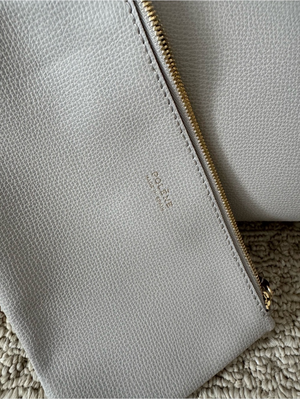 Polene Cyme Mini Tote Mist Pebbled Leather Tote with Matching Pouch nwt - Picture 5 of 6